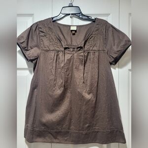 Sonoma Brown Women's Blouse with Embroidered Detail, Size L